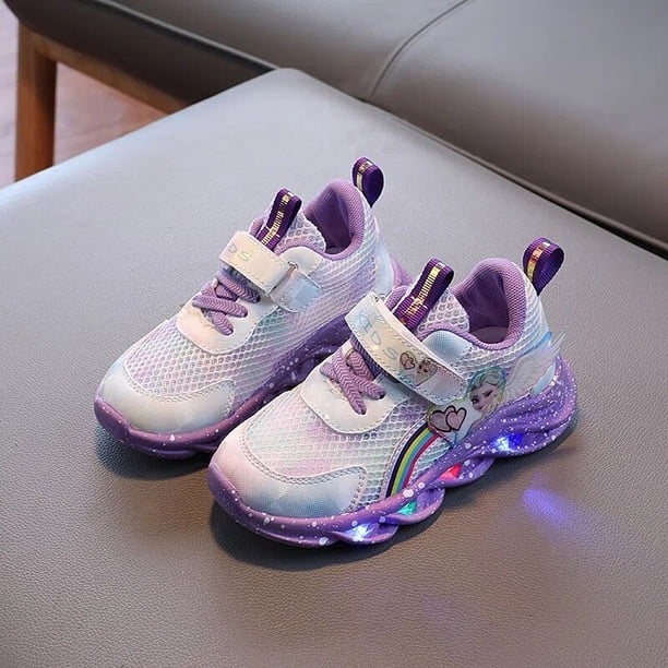 Zapatos de malla transpirable para niños de Disney, zapatillas de otoño, nuevos zapatos para niños, luces, zapatos casuales para niñas elsa frozen, Princess34-Insole 21,2 cm Gao Jinjia LED