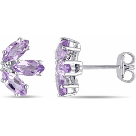 Tangelo 1-3/8 Carat T.G.W. Amethyst and White Topaz Sterling Silver Stud Earrings