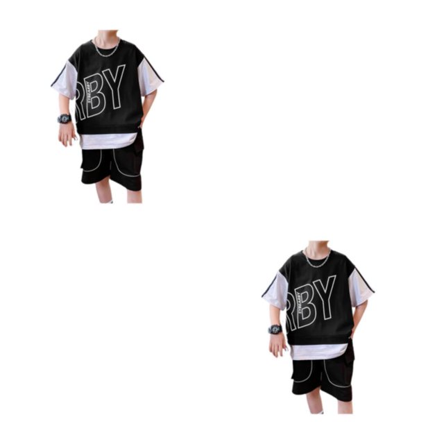 Sonducket De ropa deportiva con letras, Jersey, camiseta, pantalones cortos, ropa de algodón, ropa de calle, trajes para adolescentes, color Negro ciento treinta 2piezas