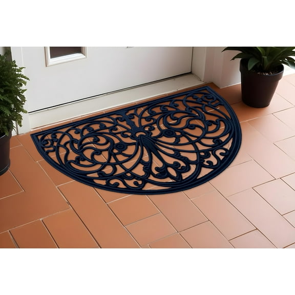 18" X 30" Black Rubber Scrollwork Welcome Outdoor Semi Circle Door Mat