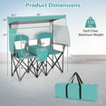 thumbnail image 3 of Costway Double Beach Chair with Adjustable Canopy Oversized Folding Camping Chair Turquoise, 3 of 10