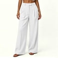 thumbnail image 2 of Zysthvn Wide Leg Womens Pants Fall High Waisted Casual Pants for Women Solid Flowy Button Palazzo with Pockets Trousers, 2 of 8