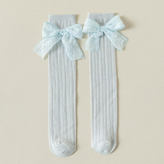 Ougyinr Kids Baby Girls Knee High Socks Toddler Bow Mesh Long Stockings Spring/Summer Socks