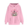 thumbnail image 5 of Fartey Womens Christmas Hoodies Funny Xmas Tree Graphic Sweatshirts Soft Lightweight Long Sleeve Pullover Tops Casual Drawstring Hooded Sweatshirt with Pockets Pink S, 5 of 5