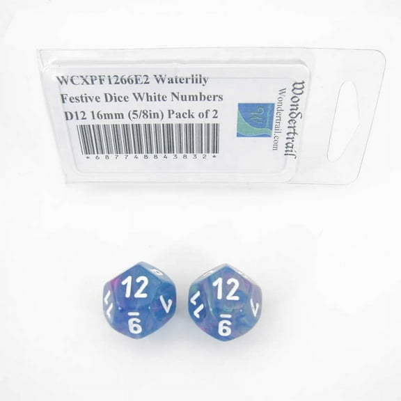 Waterlily Festive Dice with White Numbers D12 Aprox 16mm (5/8in) Pack of 2 Wondertrail
