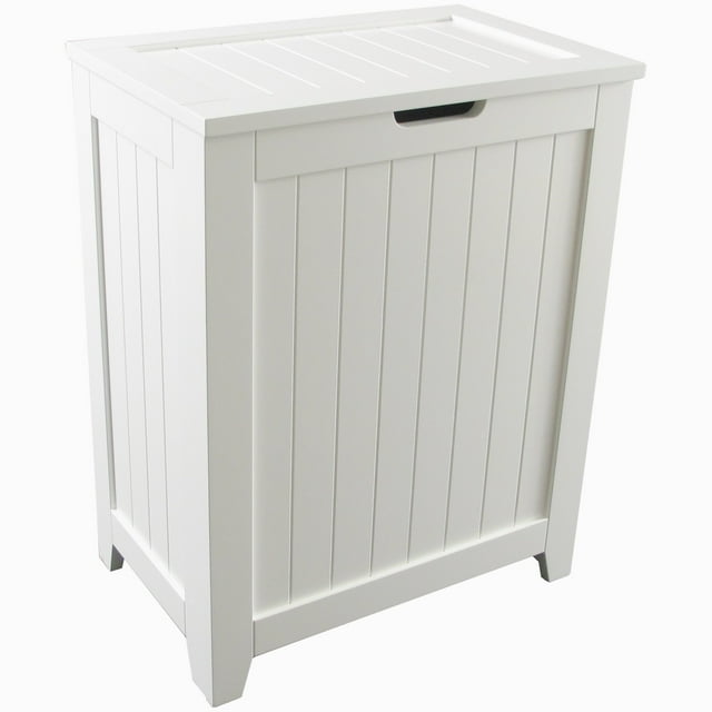 Redmon Contemporary Wooden Clothes Hamper for Bedroom and Laundry Room, White