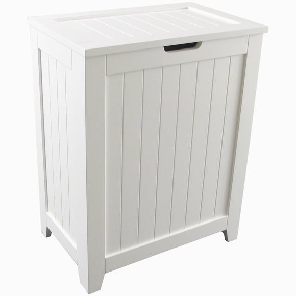 Redmon Contemporary Wooden Clothes Hamper for Bedroom and Laundry Room, White