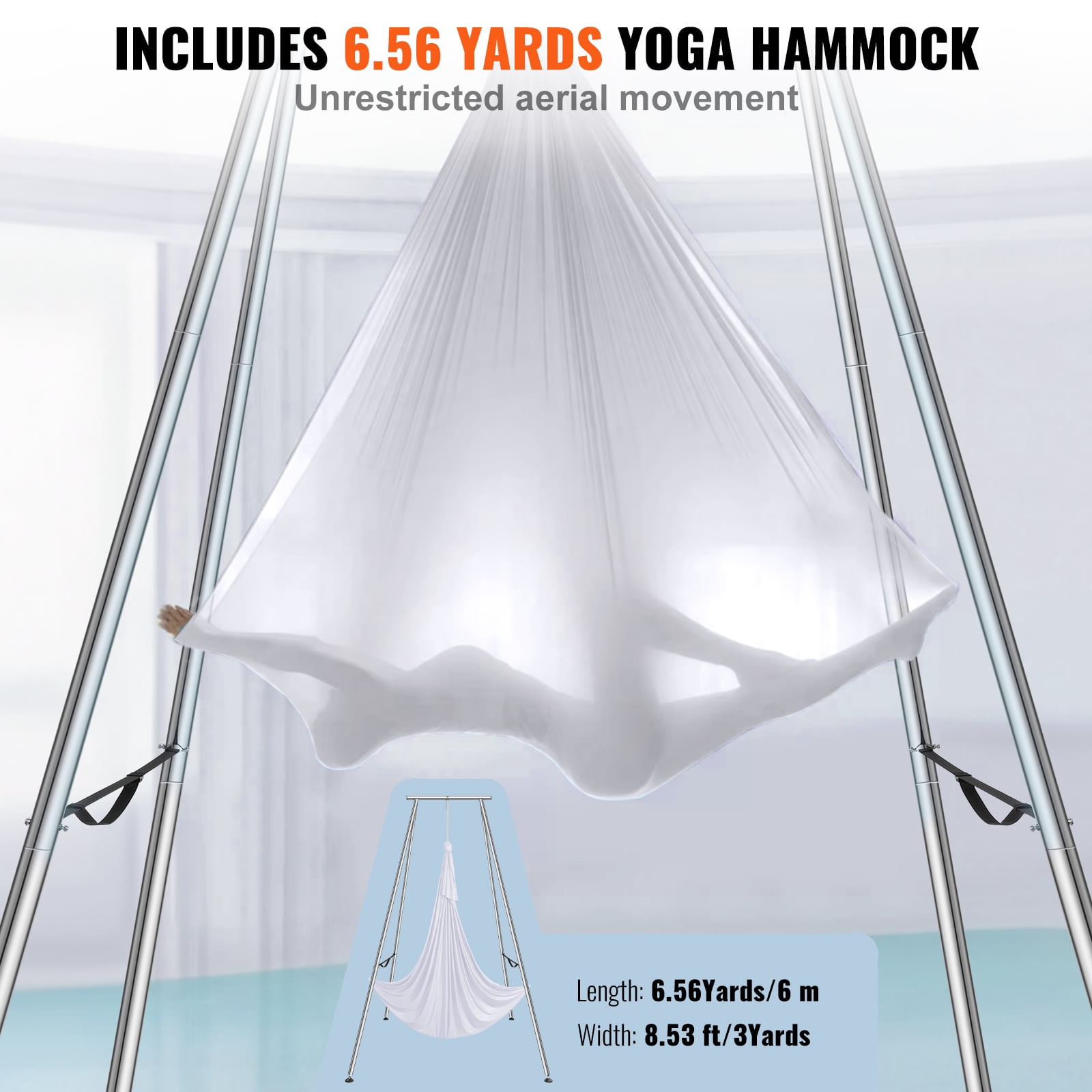 KFFKFF 551.15 lbs Yoga Swing Stand Hammock Aerial Silk Kit Load Yoga Frame White