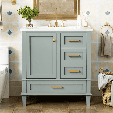 WRXLUXE 30" Bathroom Vanity, Modern Bathroom Cabinet with Sink Combo, Bathroom Storage Cabinet with a Soft Closing Door and 3 Drawers