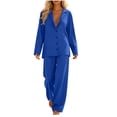 thumbnail image 2 of Cagogo Women's 2 Piece Long Sleeve V Neck Top Wide Leg Pants Set Solid Boho Vacation Outfits Loose Casual Lounge Tracksuits Travel Airport Clothes, Blue XL, 2 of 7