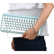 Portable Bluetooth Colorful Computer Keyboards, Wireless Mini Compact Retro Typewriter Flexible 84Keys Design Keyboard (Blue-White)
