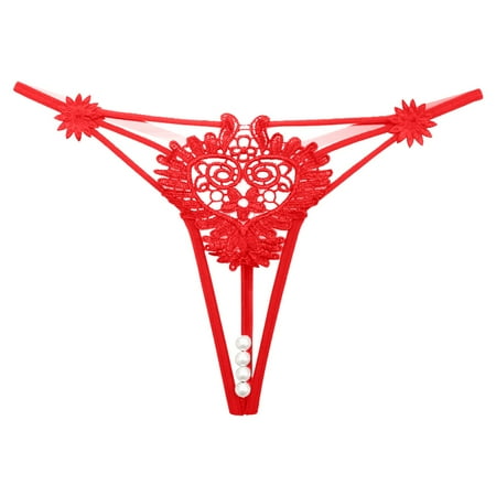 Xiaoxatg Sexy Panties for Women Women Embroidered Hollow Sexy Low Waist Underpants Open Cut Pearl Massage Thong Underwear Women plus Size