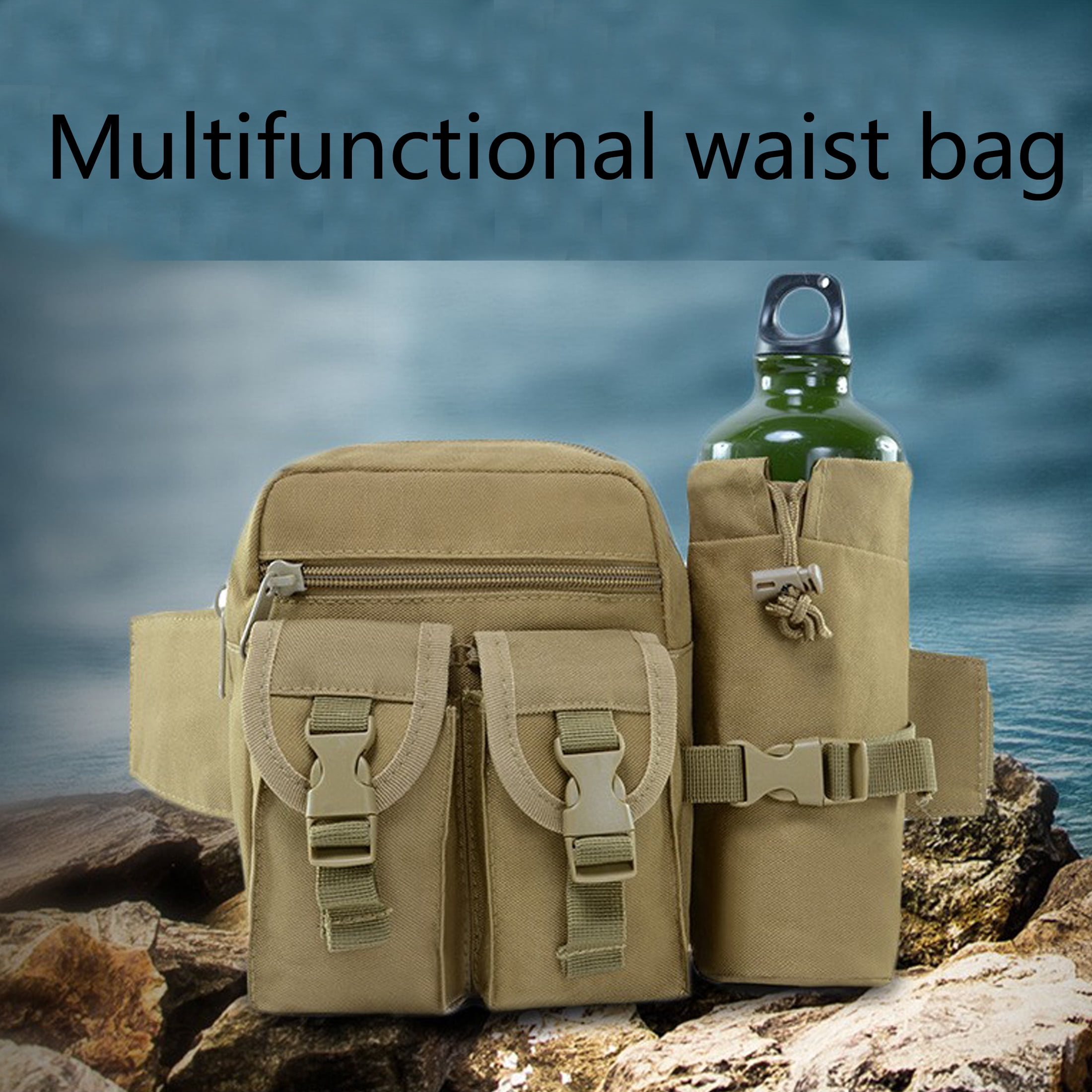 New Fishing Waist Bag, Multifunctional Running Waist Pack with Water Bottle Holder and Phone Pocket, Molle Multifunctional Storage Bag Suitable for Hiking