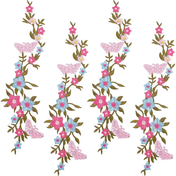 4PCS Embroidered Butterfly Decorative Patches and Flowers Floral Iron on Patches Sew on Embroidery Patches Applique for DIY Clothes Jackets Jeans Embellishment Trimming (Light Sky Blue)