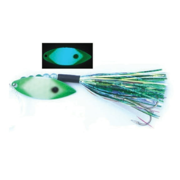Moonshine Lures , Fly Trolling Spoon, Leader 36 inch, Green Jeans