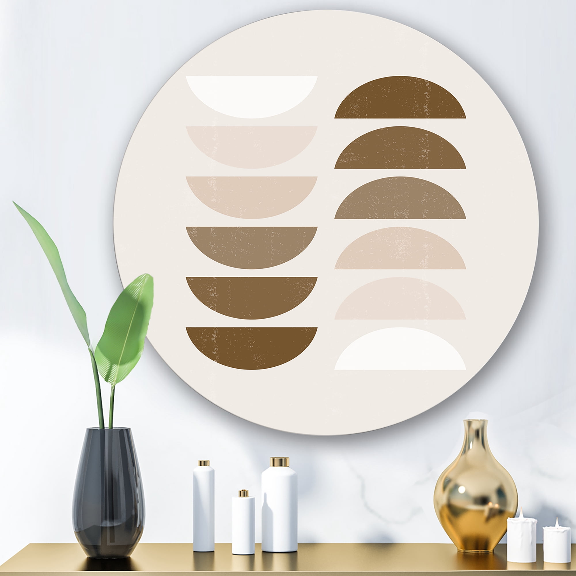 Designart 'Abstract Moon and Sun Geometrics In Terracotta II' Modern Circle Metal Wall Art 23x23 - Disc of 23