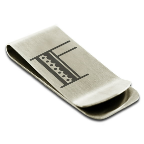Stainless Steel Letter F Initial Metro Retro Monogram Engraved Engraved Money Clip Credit Card Holder