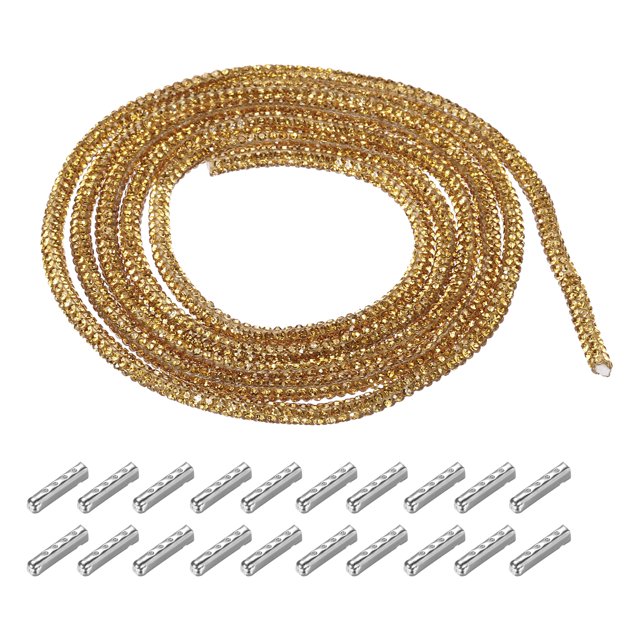 Cuerda de Strass de 4mm x 1.2m para Decoración de Zapatillas y Pantalones de Chándal en Oro con Aglets