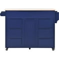 thumbnail image 2 of Kitchen Cart with Rubber Wood Countertop ,Cosymart Kitchen Island has 8 Handle-Free Drawers Including a Flatware Organizer and 5 Wheels for Kitchen Dinning Room, Dark Blue, 2 of 9