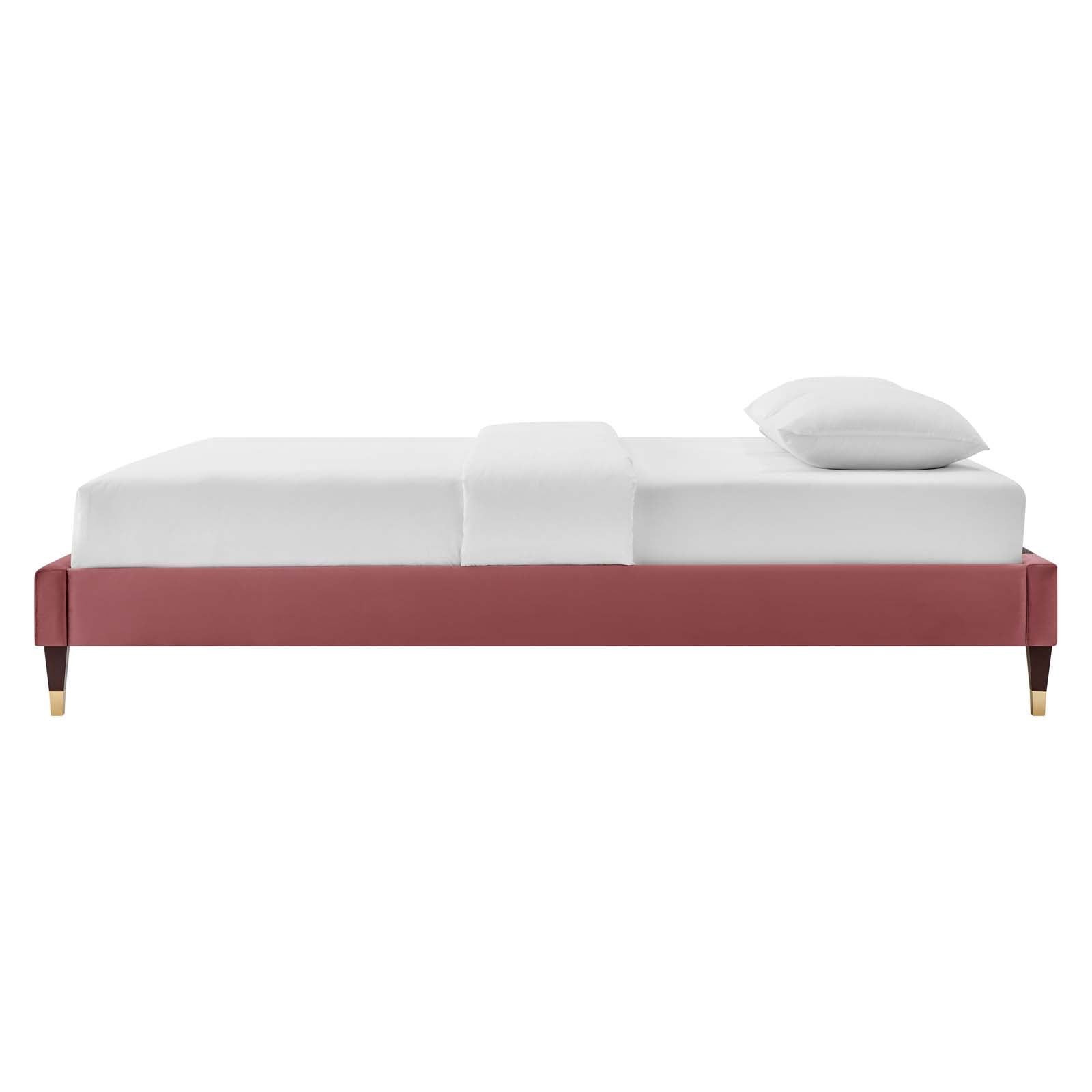 Platform Bed Frame, King Size, Velvet, Pink, Modern Contemporary Urban Design, Bedroom Master Guest Suite