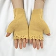 thumbnail image 4 of KHONTS Women's Hand Embroidered Knitted Flower Fingerless Gloves 02-Yellow One Size, 4 of 5