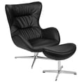 thumbnail image 2 of Black LeatherSoft High Back Swivel Wing Chair and Saddle Style Wing Ottoman Set, 2 of 10