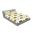 thumbnail image 2 of Ambesonne Cool Emoji Fitted Sheet & Pillow Sham Set, Smirking Yellow Faces, King, White Mustard Grey, 2 of 2