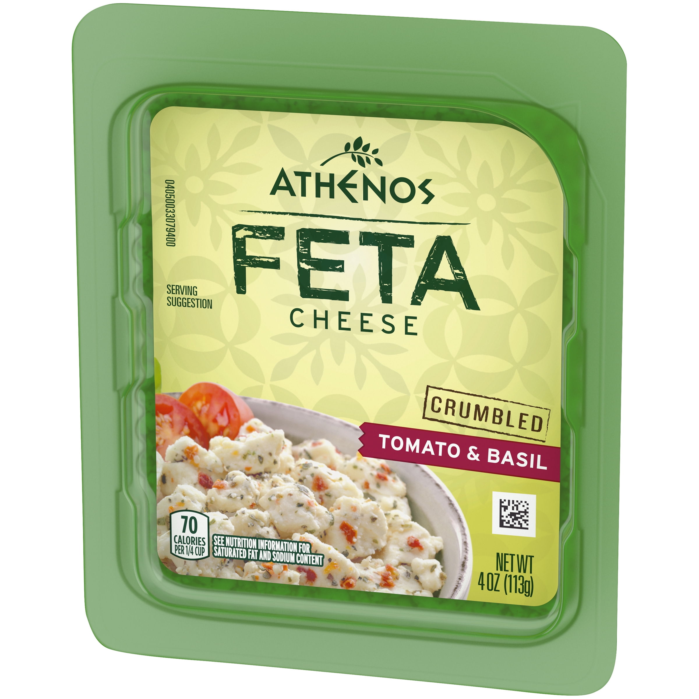 Athenos Tomato & Basil Crumbled Feta Cheese, Fresh & Resealable 4 oz Tub