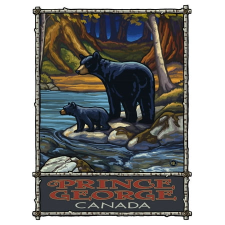 Prince George British Columbia Canada Bears In Stream Travel Art Print Poster by Paul A. Lanquist (9