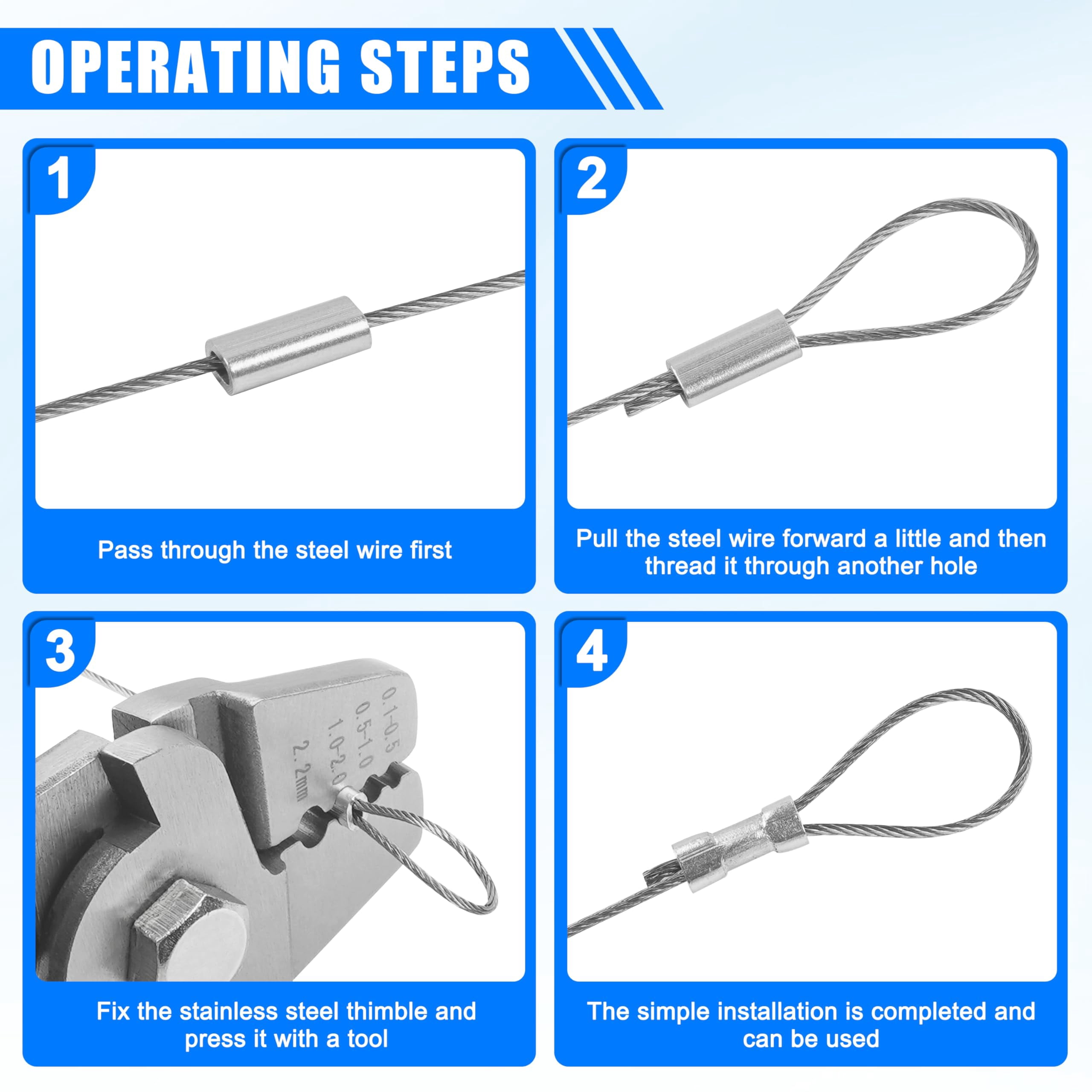 Wire Rope Crimping Tool with Cutter + 500pcs Crimp Sleeves Set Effort-Saving Fishing Crimping Pliers Stainless Steel Fishing Wire Crimper Tool, 4 Size Crimp Sleeves Fishing Tackle Pliers