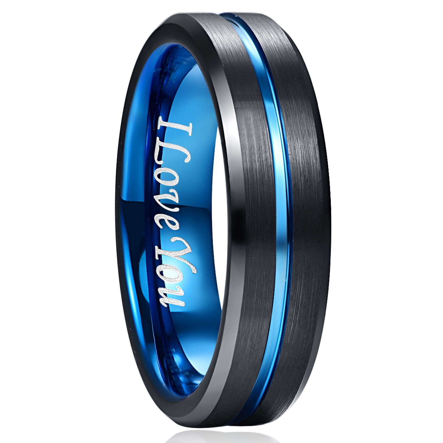 8mm Tungsten Ring Black Brushed Blue Stripe Wedding Band Men's Jewelry sz 8-15 