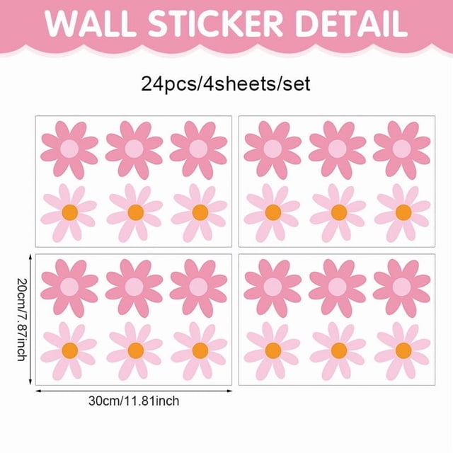 Herunwer Daisy Wall Decal Flower Wall Sticker Cute Daisy Sticker Pink White Flower Decal Peel and Stick Floral Wallpaper for Nursery Bedroom Home Decor