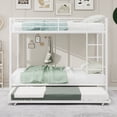 thumbnail image 2 of Miniyam Metal Full over Full Bunk Bed with Trundle, Space Saving Bunk Bed Frame with Ladder and Guardrails for Dorm, Apartment, White, 2 of 7