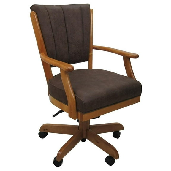 Classic Caster Solid Wood Dining Chair NW Whiskey Fabric Honey Oak Wood