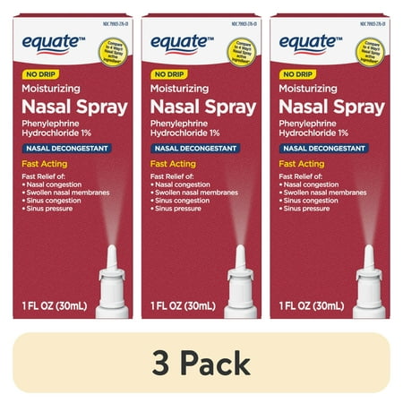 (3 pack) Equate Nasal Spray Phenylephrine HCl 1% – Fast-Acting No Drip Sinus & Nasal Relief, 1 Fl. Oz.