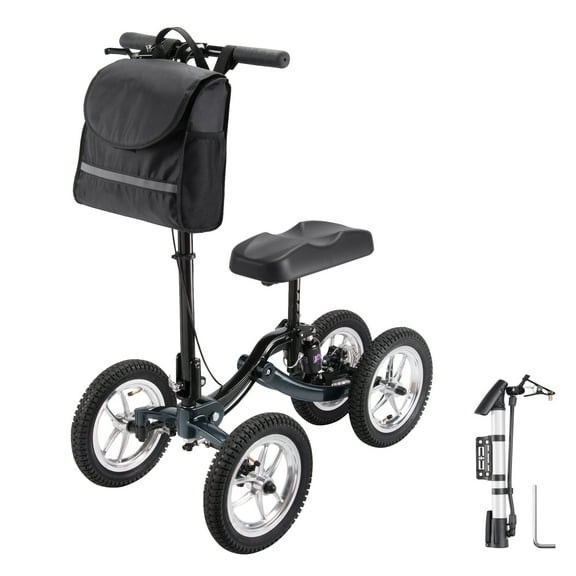 Yescom Steerable Knee Scooter with 12" Wheels, Medical Foldable All Terrain Walker for Foot Surgery, Black