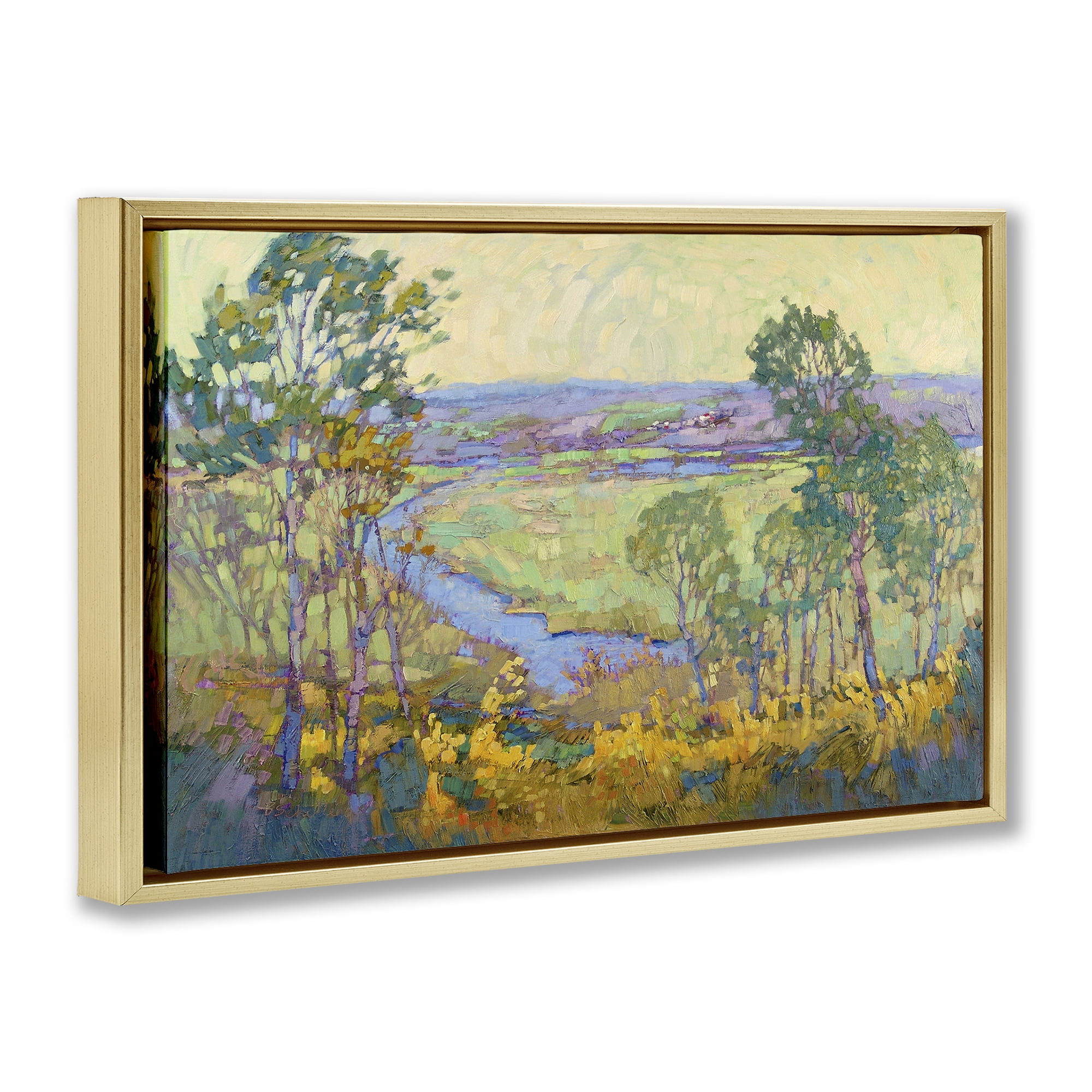 Stupell Industries Abstract Winding Stream Landscape & Nature Painting Gold Floater Framed Canvas Art Print Wall Art, 25 x 17