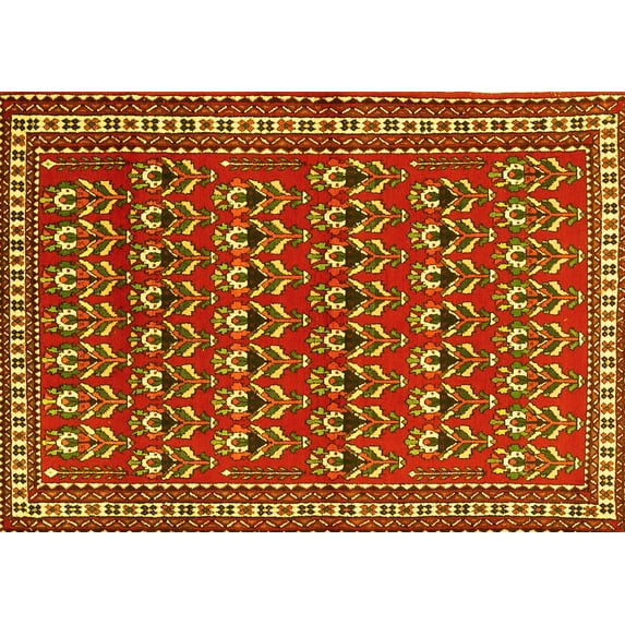 Ahgly Company Machine Washable Indoor Rectangle Persian Yellow Traditional Area Rugs, 8' x 12'