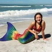 Sun Tail Mermaid Swim Set; Seven Seas Mermaid Tail + Blue Monofin for Swimming; size - Teen/Adult Medium (JM)