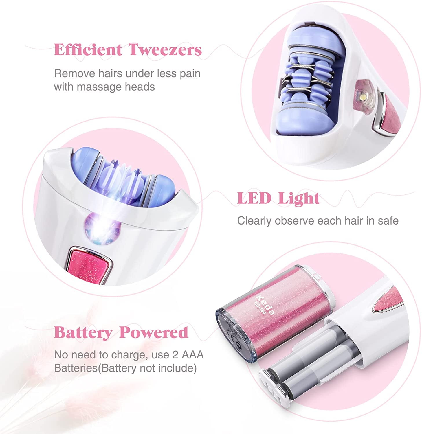 Epilator for Women, Portable Cordless Razor Facial Hair Shaver, Smooth Glide Epilator with LED for Face Legs Bikini, Facial Hair Mini Epilator for Body