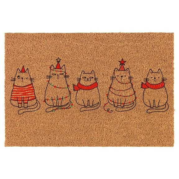 Welcome Doormat Coco Coir Door Mat Gift Christmas Cats (24" x 16")