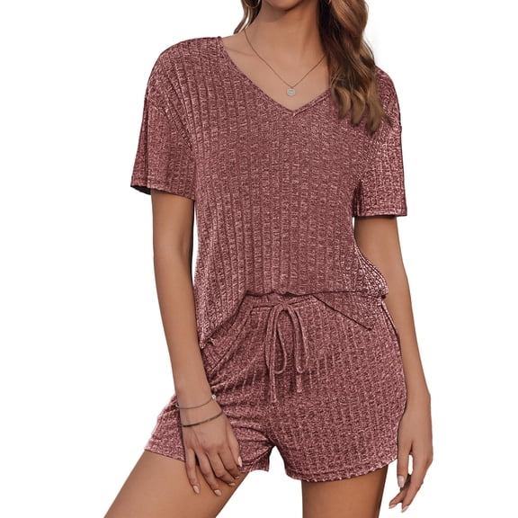 Avidlove Women Ribbed Knit Pajama Set Short Sleeve Top and Shorts Sleepwear Lounge Set Two Piece Shorts Outfits Set Loungewear S-XXXL