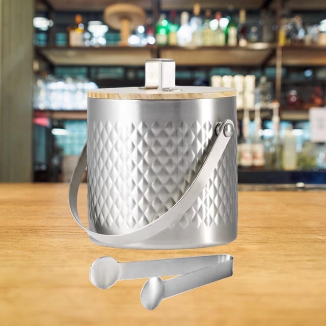 Cubo de hielo de acero inoxidable BLESIY con tapa y pinza 14 l plata