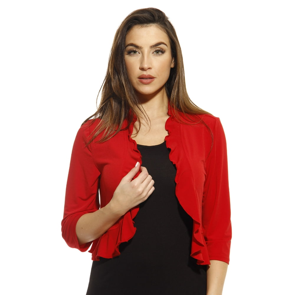 3/4 Sleeve Shrug / Shrugs / Women Cardigan (Red, 1X)
