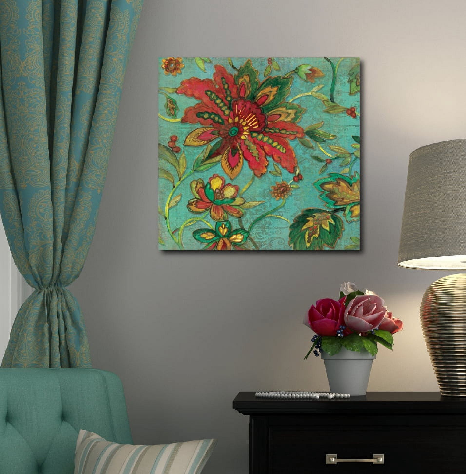 Teal Jacobean Spice I Gallery-Wrapped Canvas Wall Art, 16x16