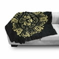 thumbnail image 3 of Yellow Damask Soft Flannel Fleece Throw Blanket, Graphic Abstract Flowers Circular Frame Leaves Image, Cozy Plush for Indoor and Outdoor Use, 70" x 90", Pale Yellow and Black, by Ambesonne, 3 of 6