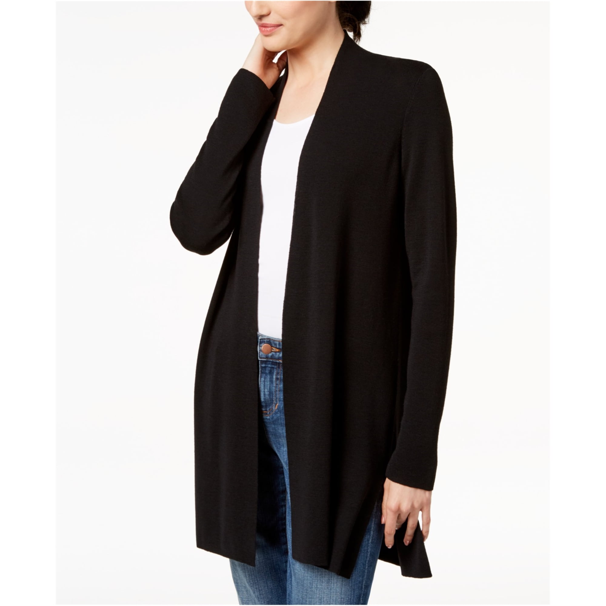 Eileen Fisher Womens Large Knitted Cardigan Sweater Black L 