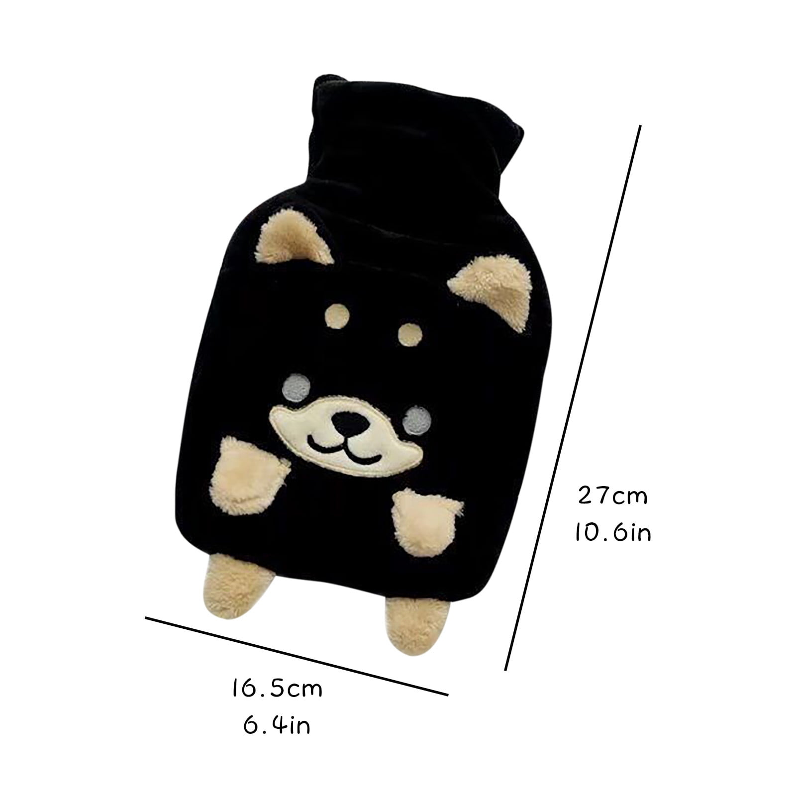 Mnjin Hot Water Bottle With Cartoon Dog Cover Portable Water Hand Warmer  Black 