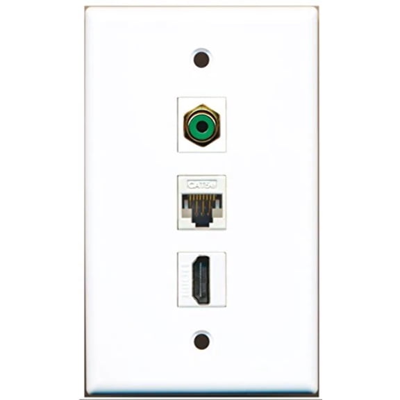 RiteAV - 1 Port HDMI and 1 Port RCA Green and 1 Port Cat5e Ethernet White Wall Plate
