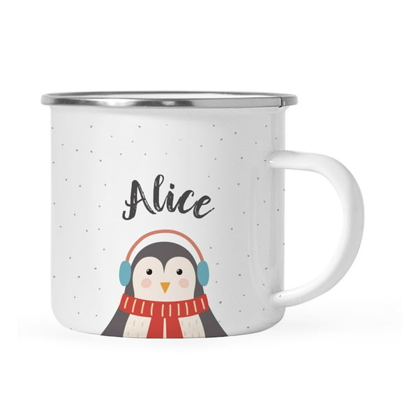 Koyal Wholesale Personalized 11oz. Christmas Hot Chocolate Stainless Steel Campfire Coffee Mug Gift, Penguin, 1-Pack